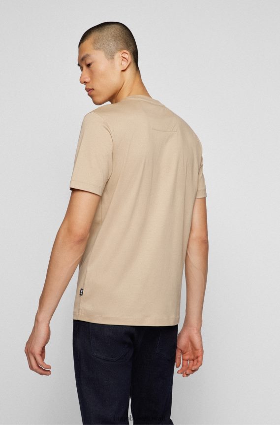 4TFNJN3376 البيج الفاتح Hugo Boss تي شيرت هوغو من القطن المرسيري باللون البيج الفاتح مع شعار متغير اللون