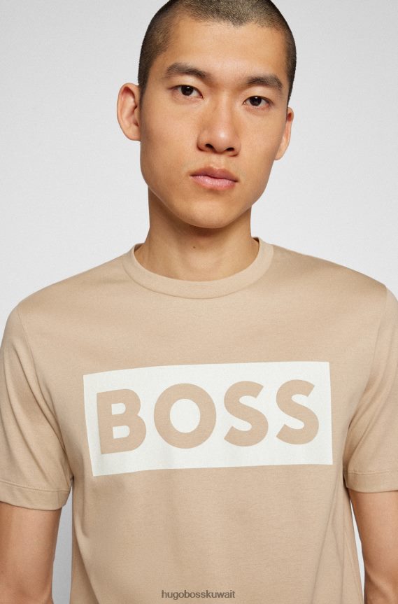4TFNJN3376 البيج الفاتح Hugo Boss تي شيرت هوغو من القطن المرسيري باللون البيج الفاتح مع شعار متغير اللون