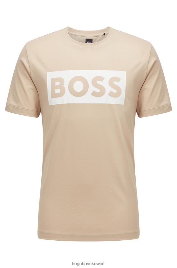 4TFNJN3376 البيج الفاتح Hugo Boss تي شيرت هوغو من القطن المرسيري باللون البيج الفاتح مع شعار متغير اللون