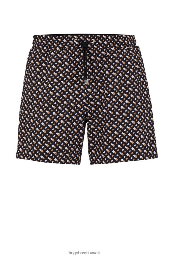 4TFNJN3382 أسود Hugo Boss شورت سباحة أسود من مادة معاد تدويرها من Hugo مع طباعة مونوغرام
