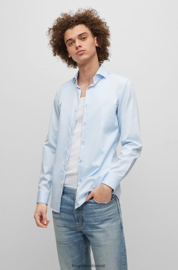 4TFNJN3385 أزرق فاتح Hugo Boss قميص بقصة ضيقة مصنوع من قطن التويل سهل الكي باللون الأزرق الفاتح