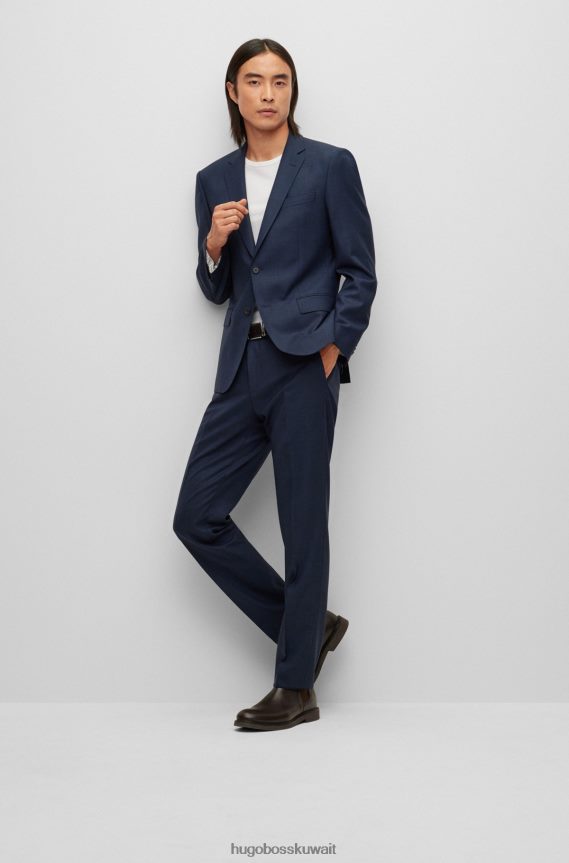 4TFNJN3387 أزرق غامق Hugo Boss بدلة ضيقة من الصوف البكر المطاطي من هوغو باللون الأزرق الداكن