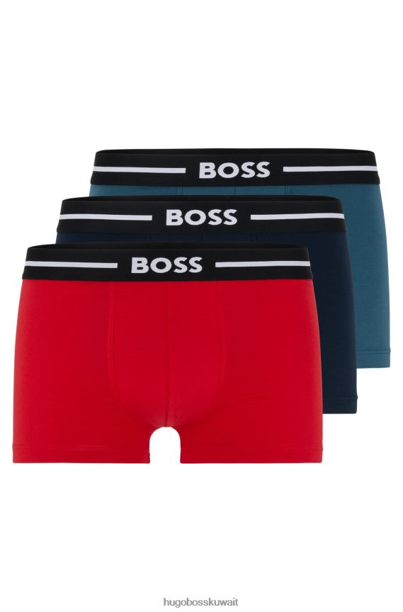 4TFNJN3388 أسود أحمر Hugo Boss Hugo حزمة من ثلاثة سراويل من القطن المطاطي مع أحزمة خصر سوداء تحمل الشعار