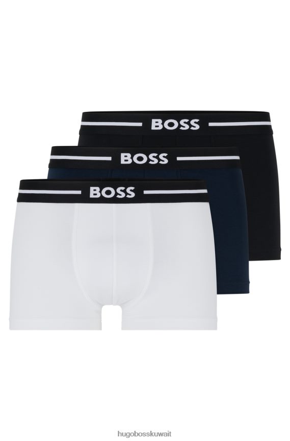 4TFNJN3389 أسود / أبيض / أزرق Hugo Boss حزمة من ثلاثة سراويل هوغو سوداء من القطن المطاطي مع أحزمة خصر تحمل الشعار