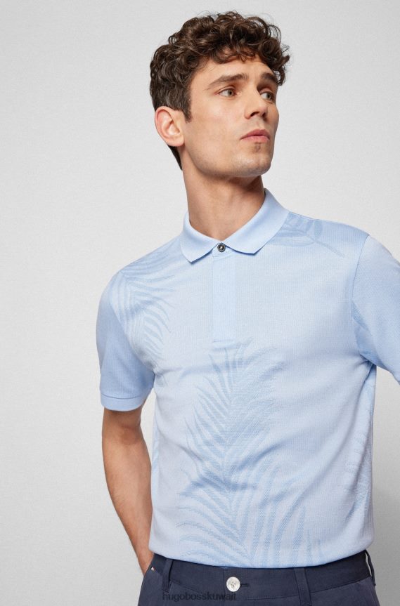 4TFNJN3390 أزرق فاتح Hugo Boss قميص بولو من هوغو بقصّة ضيّقة من القطن المرسيري مع طباعة موسمية باللون الأزرق الفاتح
