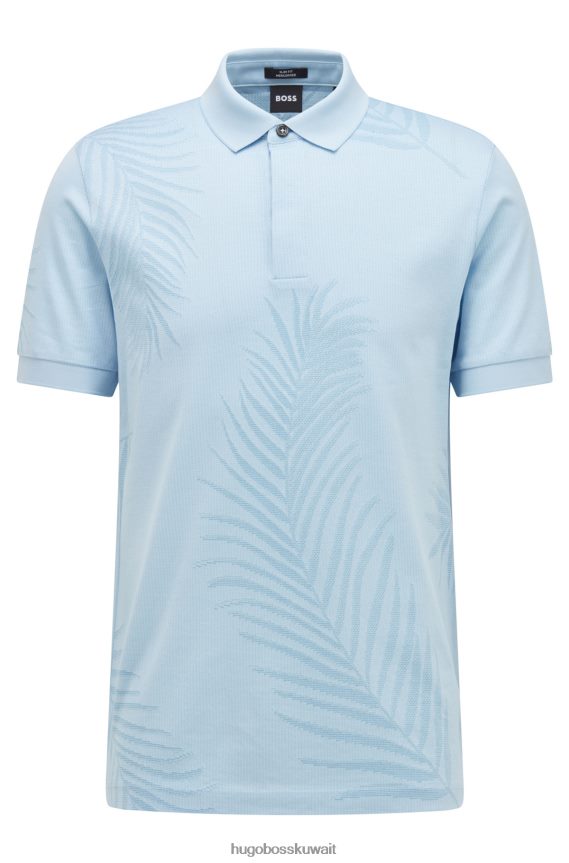 4TFNJN3390 أزرق فاتح Hugo Boss قميص بولو من هوغو بقصّة ضيّقة من القطن المرسيري مع طباعة موسمية باللون الأزرق الفاتح