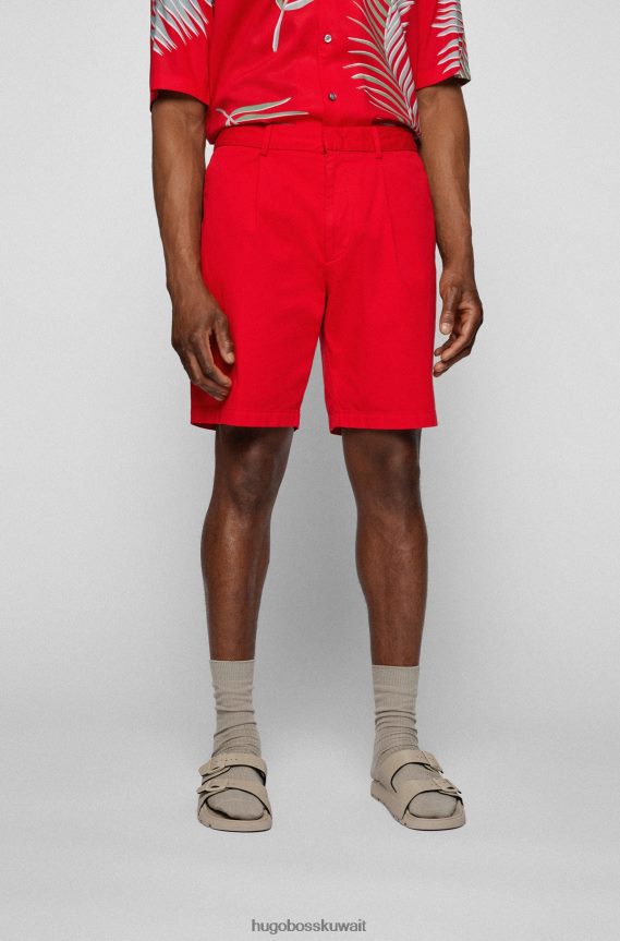 4TFNJN3393 أحمر Hugo Boss شورت بطيات أمامية من قطن الجبردين المطاطي باللون الأحمر