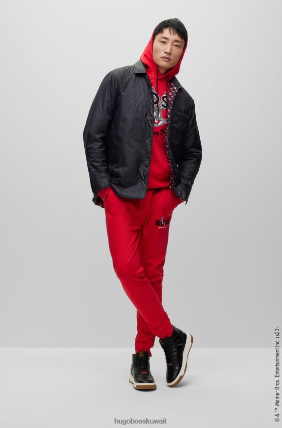 4TFNJN3397 أحمر Hugo Boss لوني تونز × سروال رياضي من القطن المتشابك