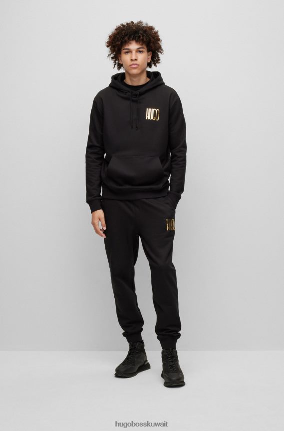 4TFNJN3398 أسود Hugo Boss هوغو هودي قطن تيري مع تفاصيل الشعار باللون الأسود