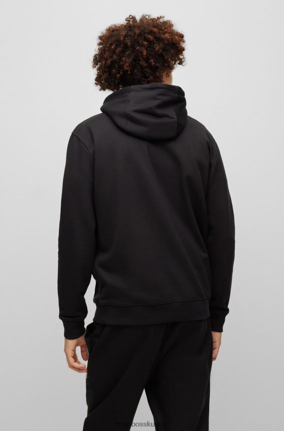 4TFNJN3398 أسود Hugo Boss هوغو هودي قطن تيري مع تفاصيل الشعار باللون الأسود