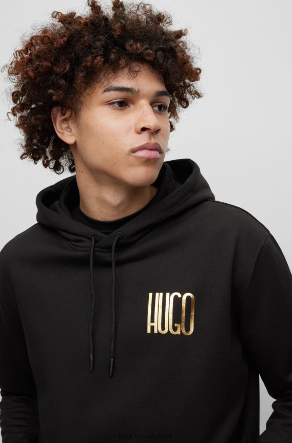 4TFNJN3398 أسود Hugo Boss هوغو هودي قطن تيري مع تفاصيل الشعار باللون الأسود