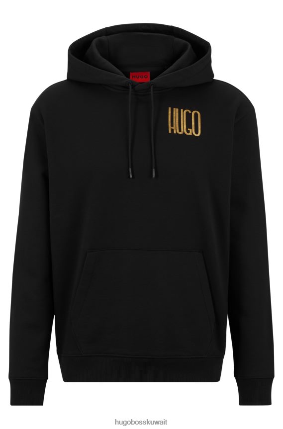 4TFNJN3398 أسود Hugo Boss هوغو هودي قطن تيري مع تفاصيل الشعار باللون الأسود