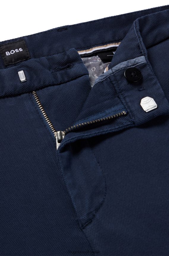 4TFNJN3404 أزرق غامق Hugo Boss بنطال تشينو Hugo ذو قصة ضيقة مصنوع من مزيج القطن المطاطي باللون الأزرق الداكن