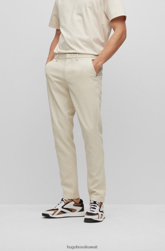4TFNJN3405 أبيض Hugo Boss تشينو بقصة ضيقة من مزيج القطن المطاطي باللون الأبيض