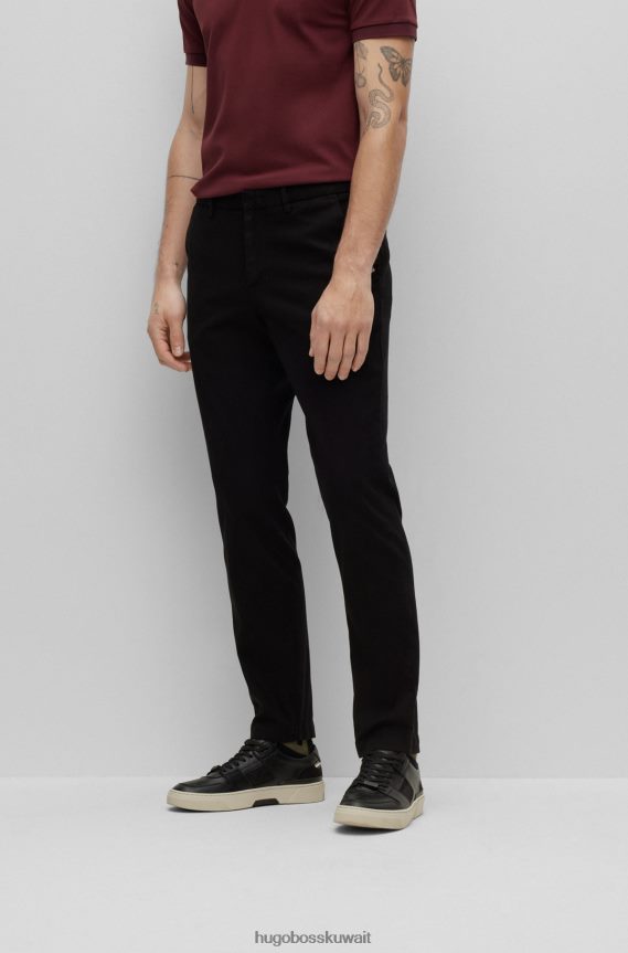 4TFNJN3406 أسود Hugo Boss تشينو أسود ضيق في مزيج من القطن المطاطي