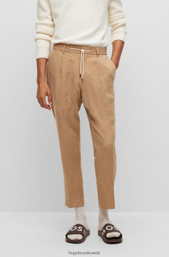 4TFNJN3407 اللون البيج Hugo Boss بنطال بقصّة مدببة مع خصر برباط هوغو بيج