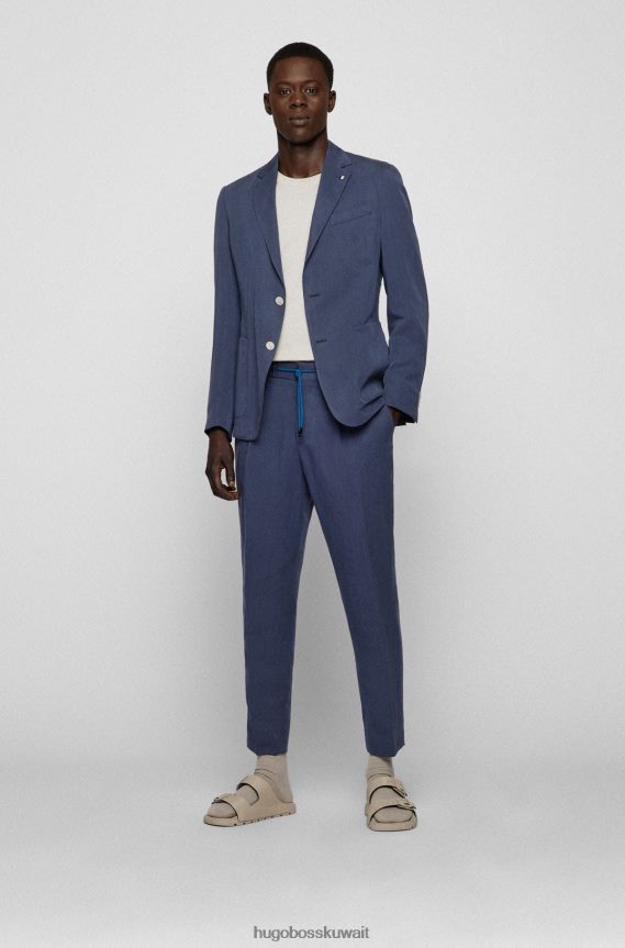 4TFNJN3408 أزرق غامق Hugo Boss بنطلون هوغو أزرق داكن مدبب مع خصر برباط