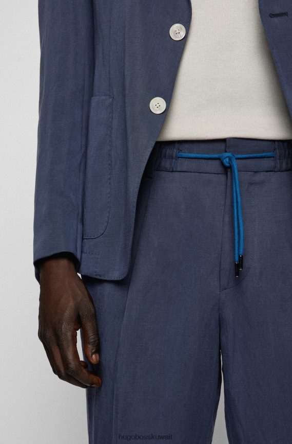 4TFNJN3408 أزرق غامق Hugo Boss بنطلون هوغو أزرق داكن مدبب مع خصر برباط
