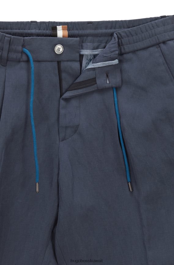 4TFNJN3408 أزرق غامق Hugo Boss بنطلون هوغو أزرق داكن مدبب مع خصر برباط