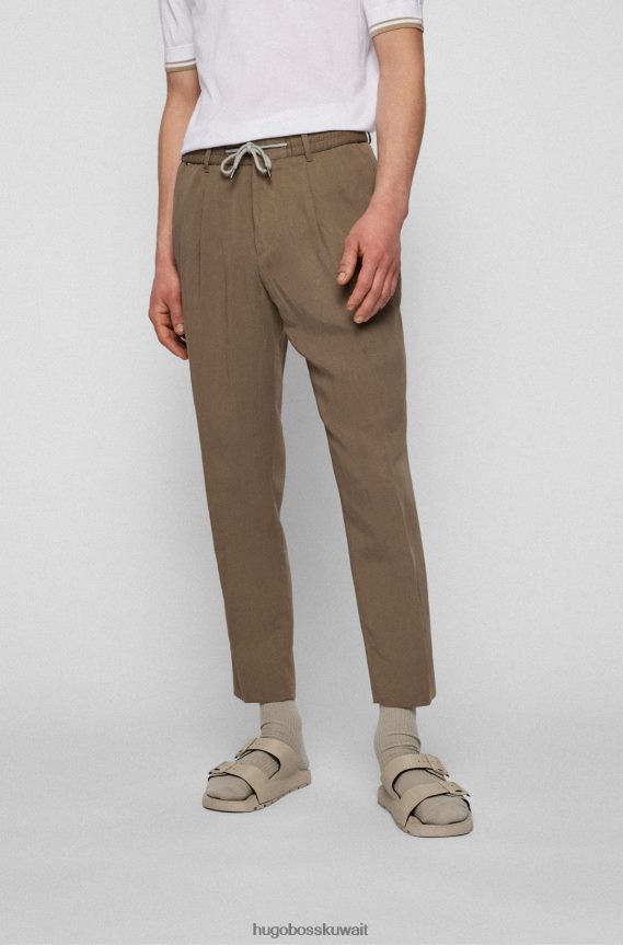 4TFNJN3409 اخضر فاتح Hugo Boss Hugo بنطال مدبب باللون الأخضر الفاتح مع خصر برباط