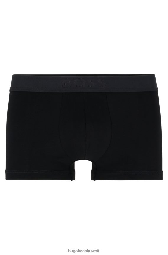 4TFNJN3410 أسود Hugo Boss سروال Hugo من القطن المطاطي ذو الارتفاع العادي مع حزام خصر يحمل الشعار باللون الأسود