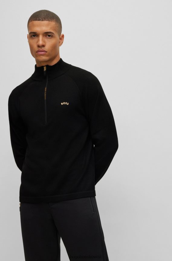 4TFNJN3417 أسود Hugo Boss سترة x ajbxng ذات رقبة بسحاب ومقاس عادي مع علامة تجارية تعاونية