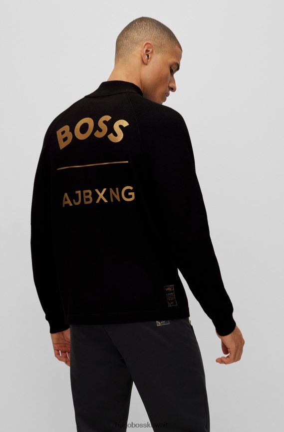 4TFNJN3417 أسود Hugo Boss سترة x ajbxng ذات رقبة بسحاب ومقاس عادي مع علامة تجارية تعاونية