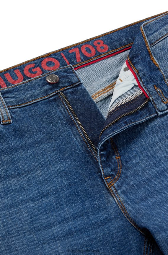 4TFNJN3418 أزرق Hugo Boss بنطال جينز ضيق من قماش الدنيم الأزرق المريح والمطاط