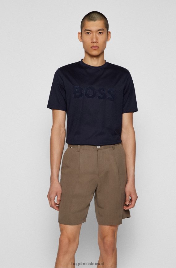 4TFNJN3421 أزرق غامق Hugo Boss تي شيرت هوغو من الجيرسي القطني باللون الأزرق الداكن بقصة عادية مع شعار منشفة