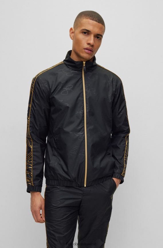 4TFNJN3423 أسود Hugo Boss x ajbxng سترة مقاومة للماء مع حشوات مطبوعة