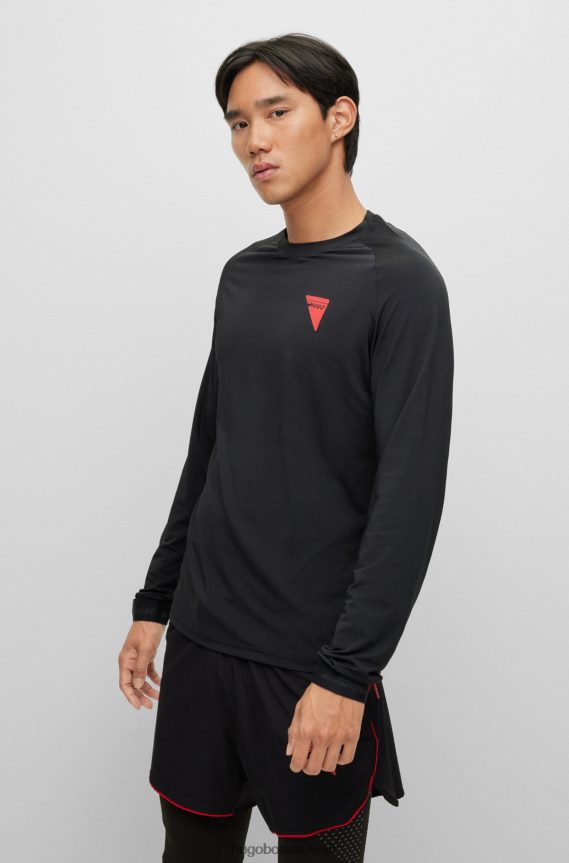 4TFNJN3424 أسود Hugo Boss تيشيرت Hugo شبكي مطاطي بقصة ضيقة مع شعار كبسولة أسود