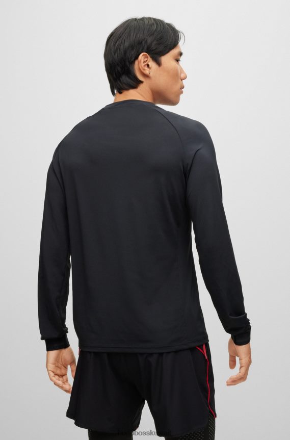 4TFNJN3424 أسود Hugo Boss تيشيرت Hugo شبكي مطاطي بقصة ضيقة مع شعار كبسولة أسود