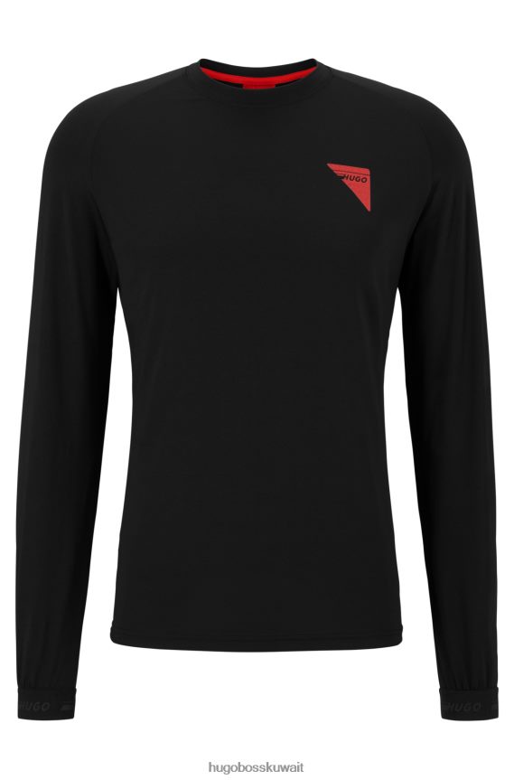 4TFNJN3424 أسود Hugo Boss تيشيرت Hugo شبكي مطاطي بقصة ضيقة مع شعار كبسولة أسود