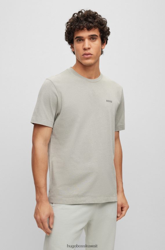 4TFNJN3425 رمادي فاتح Hugo Boss تي شيرت من الجيرسي القطني بقصة عادية مع شعار مطبوع باللون الرمادي الفاتح
