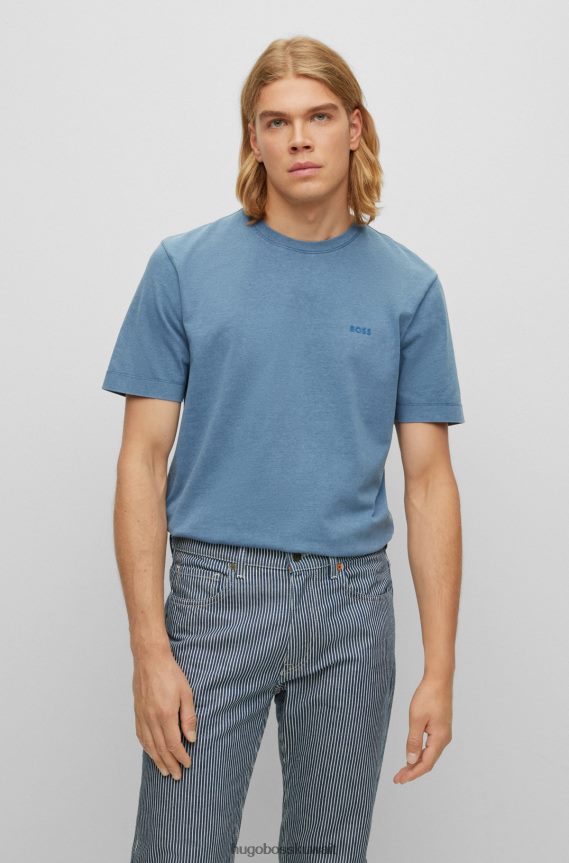 4TFNJN3426 أزرق فاتح Hugo Boss تيشيرت بقصة عادية من الجيرسي القطني باللون الأزرق الفاتح مع طباعة شعار هوغو