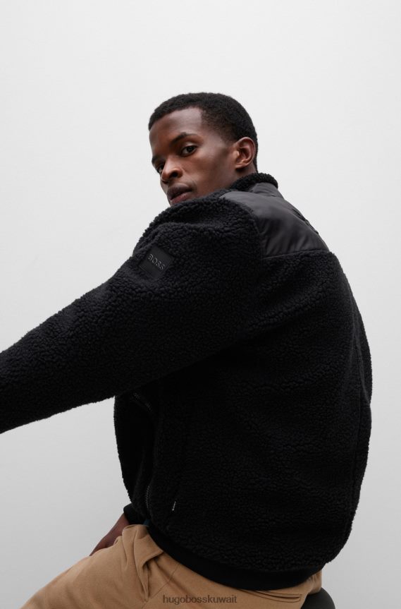 4TFNJN3428 أسود Hugo Boss سويت شيرت هوغو أسود بسحاب من القطن تيدي مع حواف متناغمة