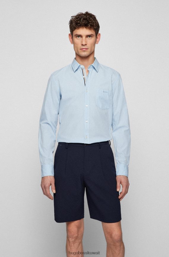 4TFNJN3431 أزرق فاتح Hugo Boss قميص بقصة ضيقة مزين بالشعار من قماش البوبلين القطني باللون الأزرق الفاتح