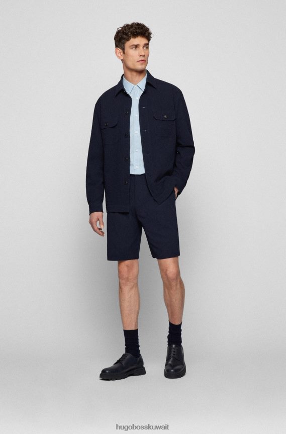 4TFNJN3431 أزرق فاتح Hugo Boss قميص بقصة ضيقة مزين بالشعار من قماش البوبلين القطني باللون الأزرق الفاتح