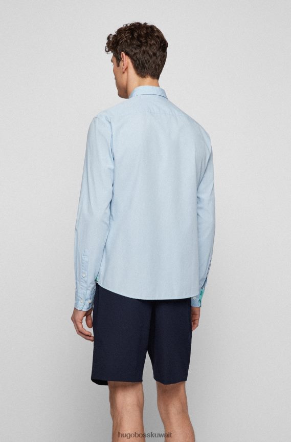 4TFNJN3431 أزرق فاتح Hugo Boss قميص بقصة ضيقة مزين بالشعار من قماش البوبلين القطني باللون الأزرق الفاتح