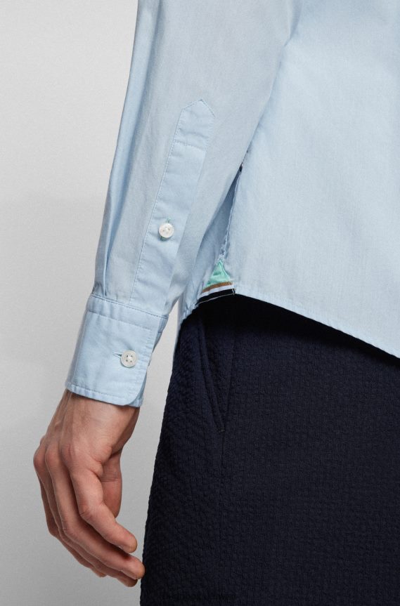 4TFNJN3431 أزرق فاتح Hugo Boss قميص بقصة ضيقة مزين بالشعار من قماش البوبلين القطني باللون الأزرق الفاتح