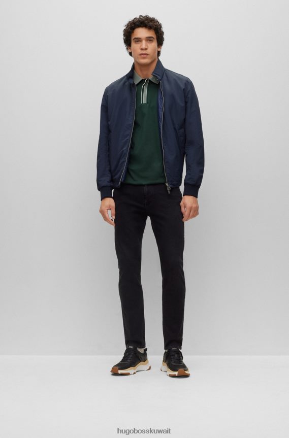 4TFNJN3439 أخضر غامق Hugo Boss قميص بولو من القطن المتشابك مع حواف متباينة باللون الأخضر الداكن