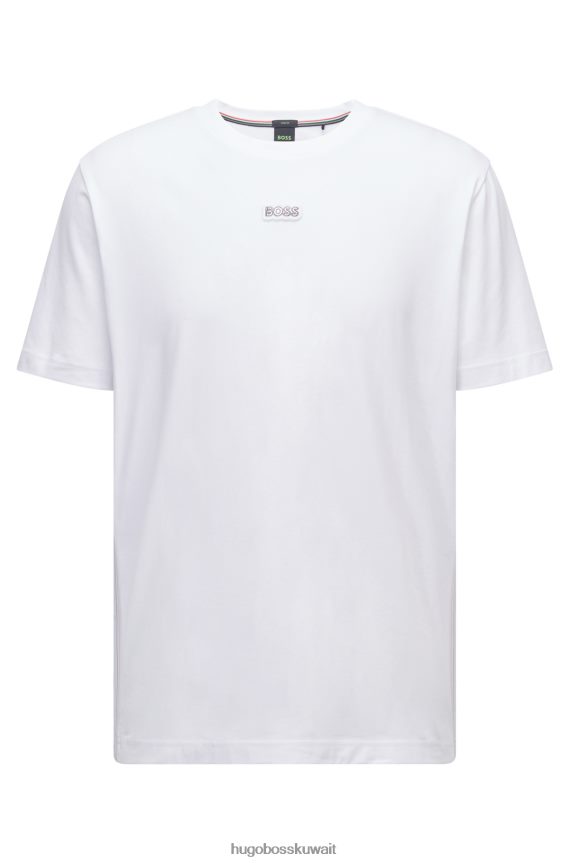 4TFNJN3440 أبيض Hugo Boss تيشيرت هوغو أبيض من القطن المطاطي مع شعار متعدد الألوان