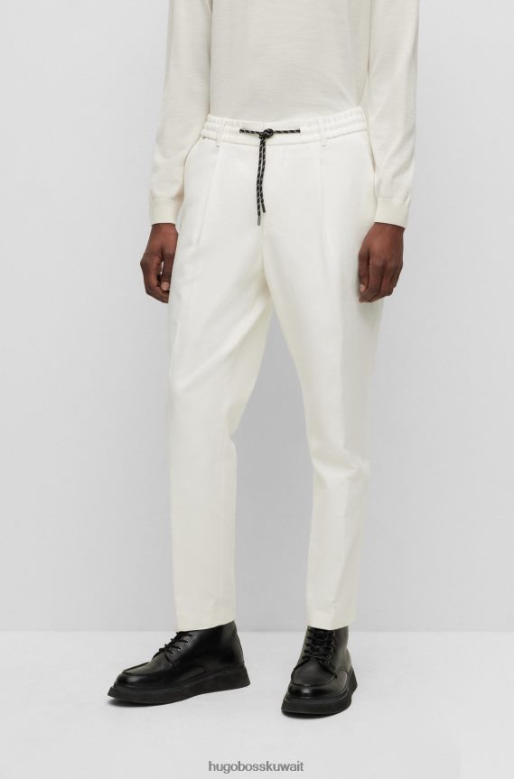 4TFNJN3442 أبيض Hugo Boss بنطلون Hugo مستدق من القطن الخالص مع رباط على الخصر باللون الأبيض