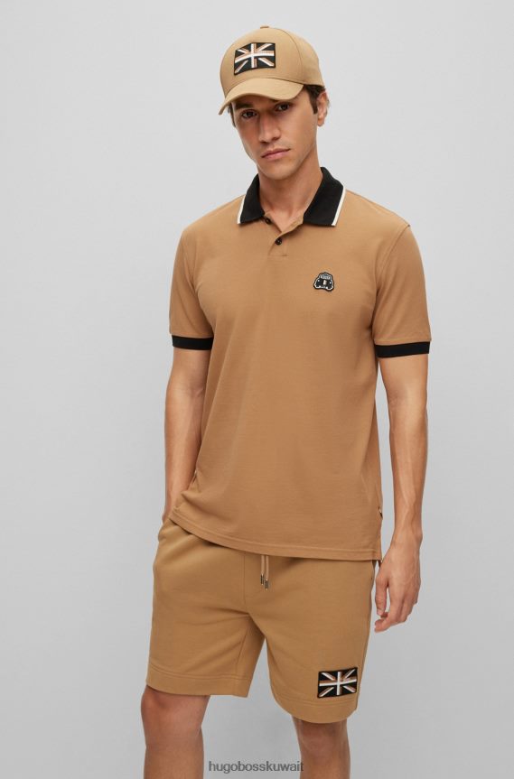 4TFNJN3447 اللون البيج Hugo Boss قميص بولو من القطن العضوي باللون البيج من Hugo مع رقعة تاكسي