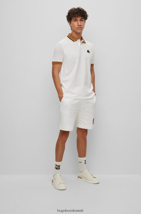 4TFNJN3448 أبيض Hugo Boss قميص بولو من القطن العضوي من Hugo مع رقعة سيارة أجرة باللون الأبيض