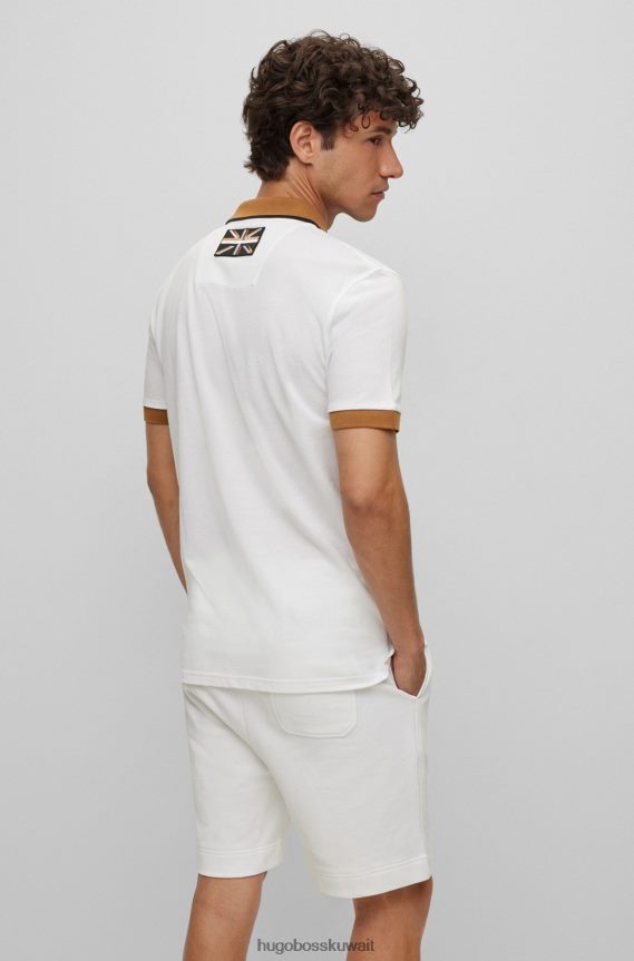 4TFNJN3448 أبيض Hugo Boss قميص بولو من القطن العضوي من Hugo مع رقعة سيارة أجرة باللون الأبيض