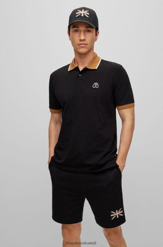 4TFNJN3449 أسود Hugo Boss قميص بولو من القطن العضوي مع رقعة تاكسي باللون الأسود