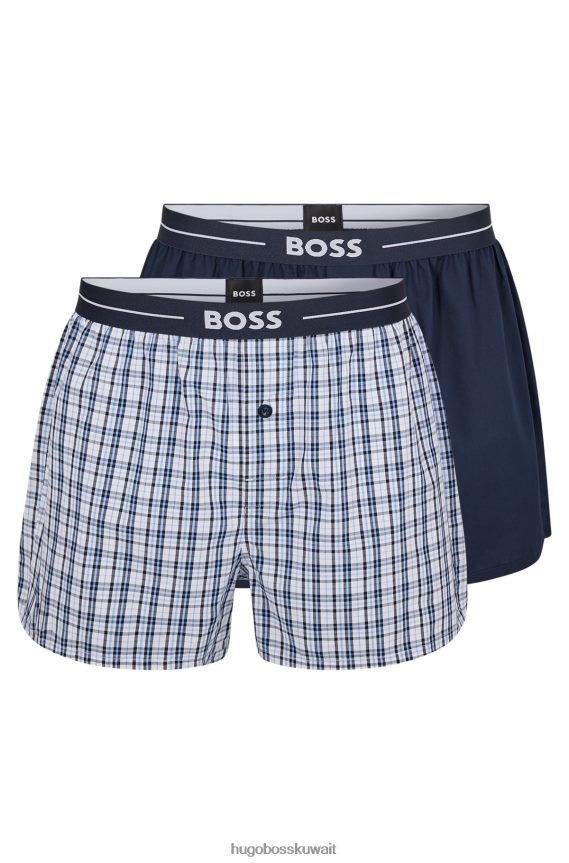 4TFNJN3455 أزرق غامق Hugo Boss حزمة من قطعتين من شورتات البيجامة القطنية مع أحزمة خصر تحمل شعار Hugo باللون الأزرق الداكن