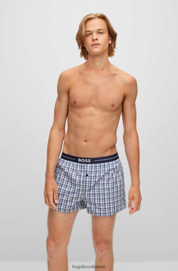 4TFNJN3455 أزرق غامق Hugo Boss حزمة من قطعتين من شورتات البيجامة القطنية مع أحزمة خصر تحمل شعار Hugo باللون الأزرق الداكن