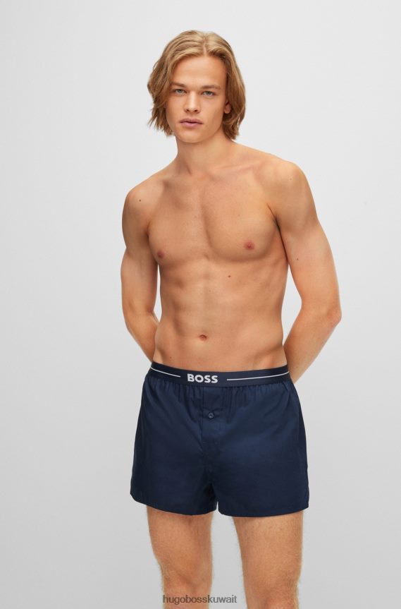 4TFNJN3455 أزرق غامق Hugo Boss حزمة من قطعتين من شورتات البيجامة القطنية مع أحزمة خصر تحمل شعار Hugo باللون الأزرق الداكن